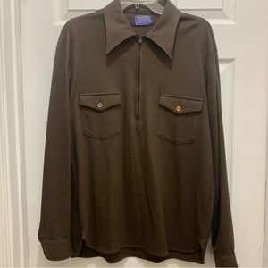 RARE Vintage Pendleton Long Sleeve Wool Shirt Wool Mens Large Brown Quarter Zip